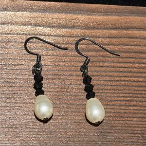 Handmade Black and Cream Dangle Earrings